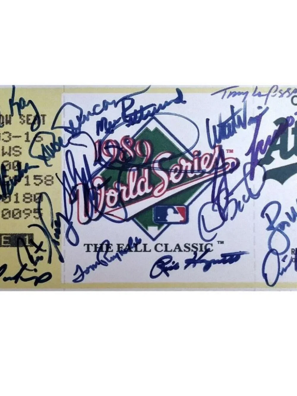 1989 Oakland Athletics A's World Series Autographed Mini Mega Ticket Beckett LOA